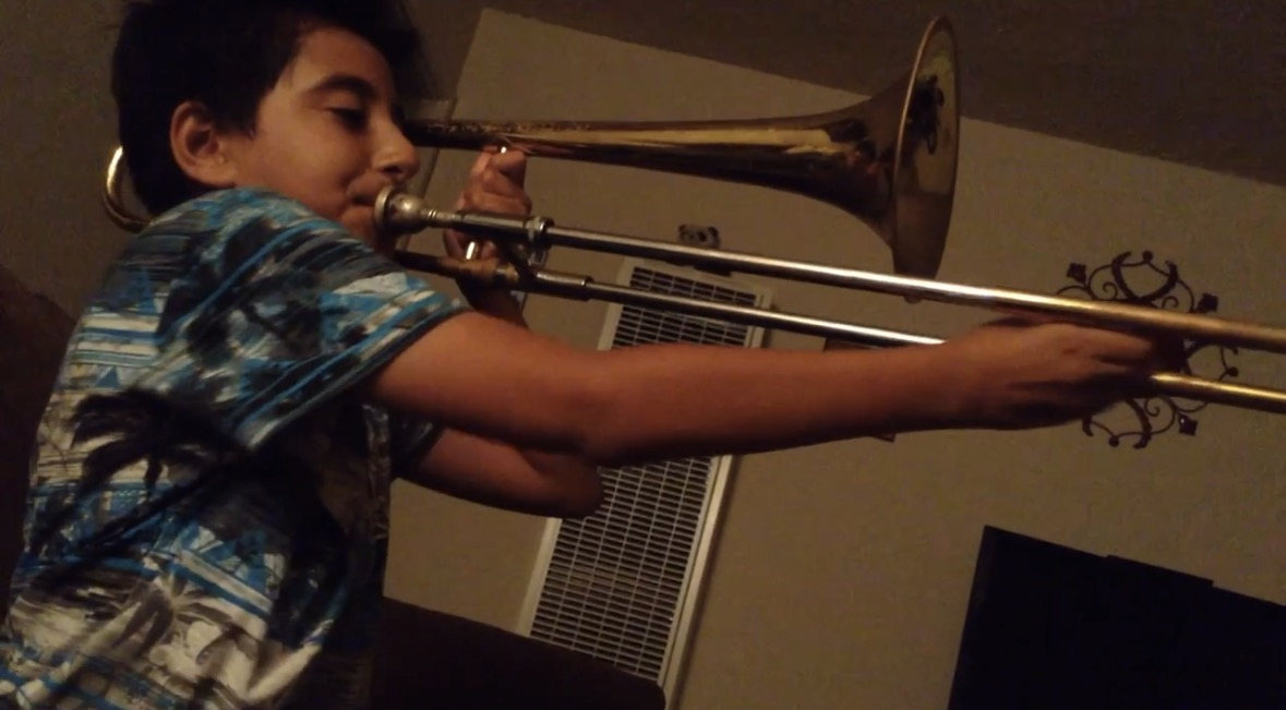 seb playing trombone as a kid